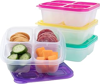 Bentgo Easyboxes 4-Compartment Snack Containers - 8-Piece Set with 4 Trays & 4 Custom-Fit Lids to Seal in Freshness - Reusable Food Storage & Meal Prep Bento BPA-Free Containers (Brights)