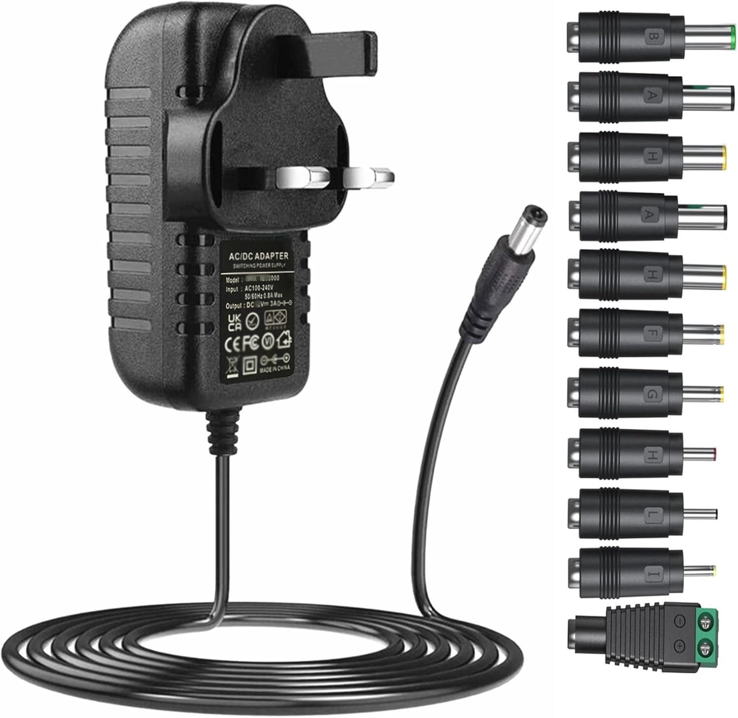 15V power supply ac adapter DC15V 3Amps power cord with 11 changeable DC plugs AC230V to DC15Volt 3A 2.5A 2A 1.5A 1A 500mA power adapter 15V charger transformer 5FT