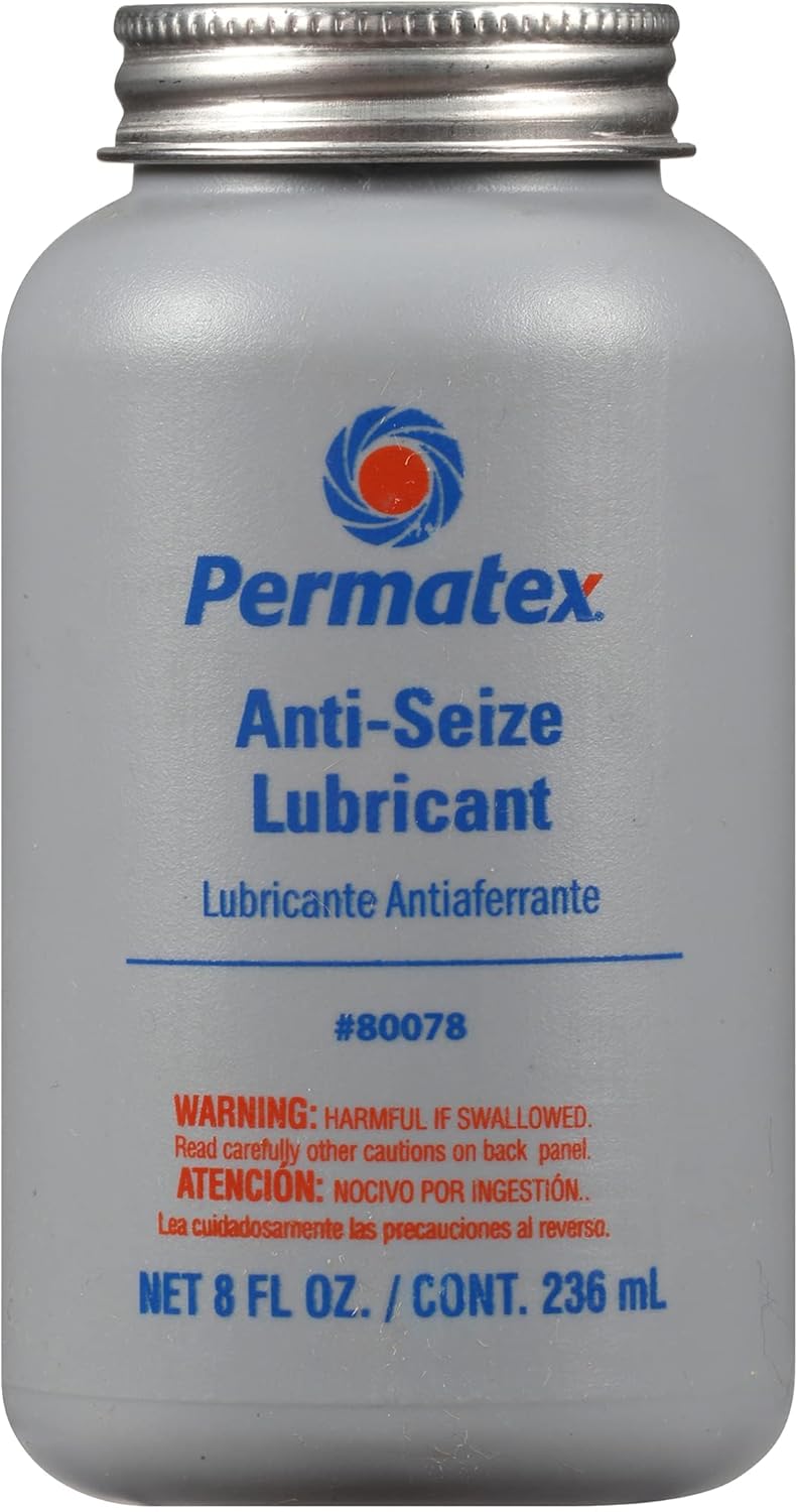 Permatex 80078 Anti-Seize Lubricant With Brush Top Bottle Prevents Galling, Corrosion, Seizing, Refined Blend Aluminum, Copper, And Graphite Lubricants For Spark Plugs 8 oz
