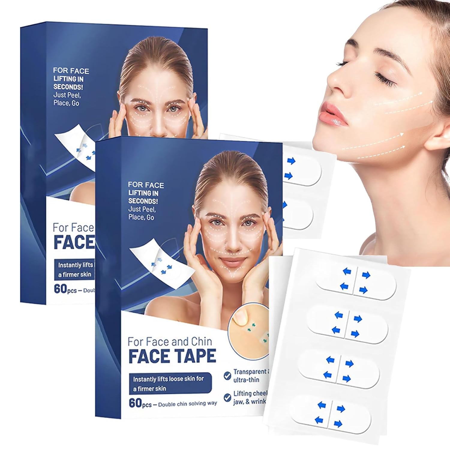 120Pcs Face Tape Lifting Invisible, Instant Face Lifting Sticker, Face Lift Tapes and Bands for Jowls, V-Shaped Instant Face Tapes for Double Chin