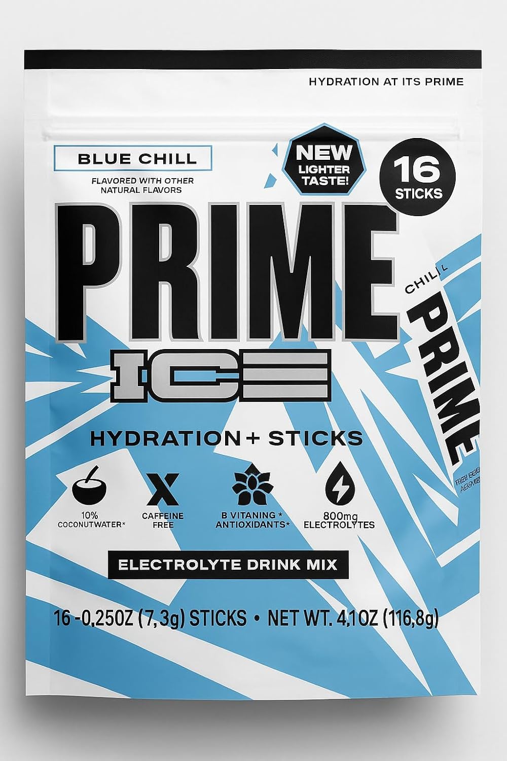 PRIME HYDRATION ICE Sticks, Hydration Powder Single Serve Sticks, Electrolyte Powder On The Go, 250mg BCAAs, B Vitamins, Antioxidants, Low Sugar, Caffeine-Free, Vegan, 16 Sticks