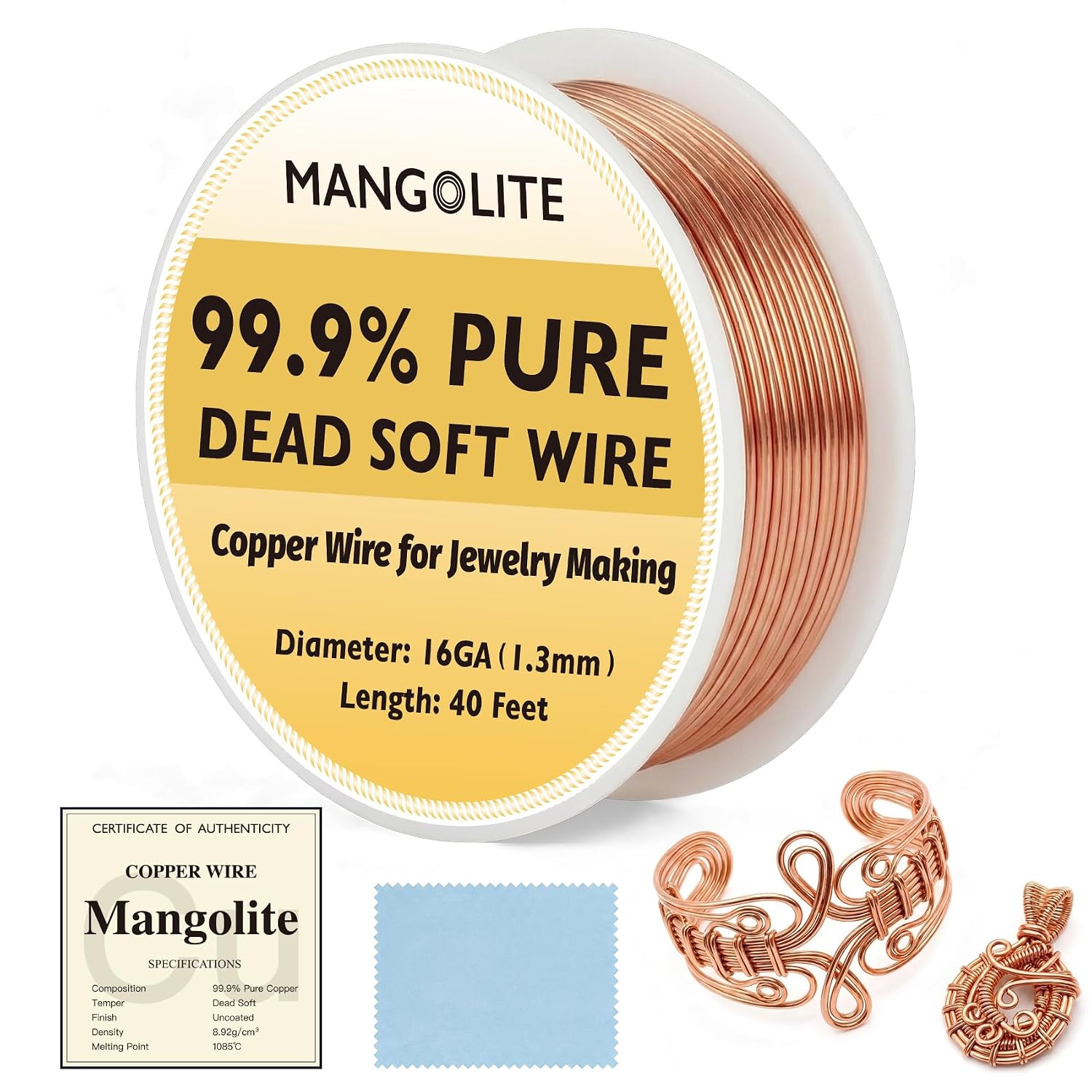 16 Gauge/1.3mm Copper Wire for Jewelry Making, Gardening & Electroculture