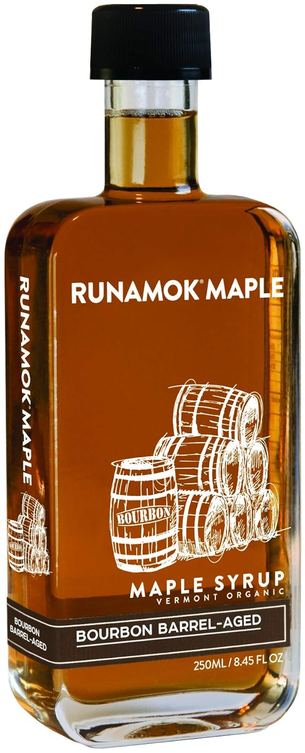 Runamok Organic Bourbon Barrel Aged Maple Syrup - Vermont Maple Syrup, Pure Maple Syrup for Cocktails, Cheese Pairing & Perfect To Be Used As Pancake Syrup, Maple Syrup Organic | 8.45 Fl Oz (250mL)