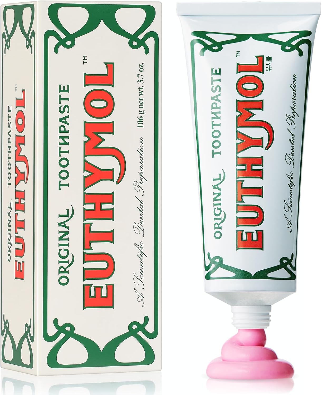 EUTHYMOL Original Pink Toothpaste (3.7fl oz/Pack of 1) - Fluoride-Free Toothpaste for Sensitive Teeth & Gum. Bad Breath, Cavity Prevention, 12-Hour Long Lasting Freshness with Wintergreen