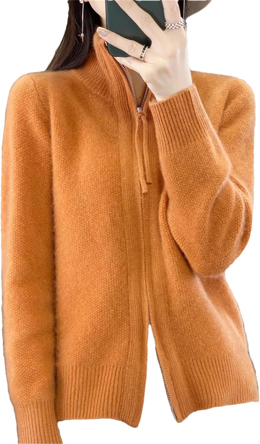 Women’S Zippers Cardigans Sweater Casual Thick Warm Long Sleeve Merino Wool Knitwear Top