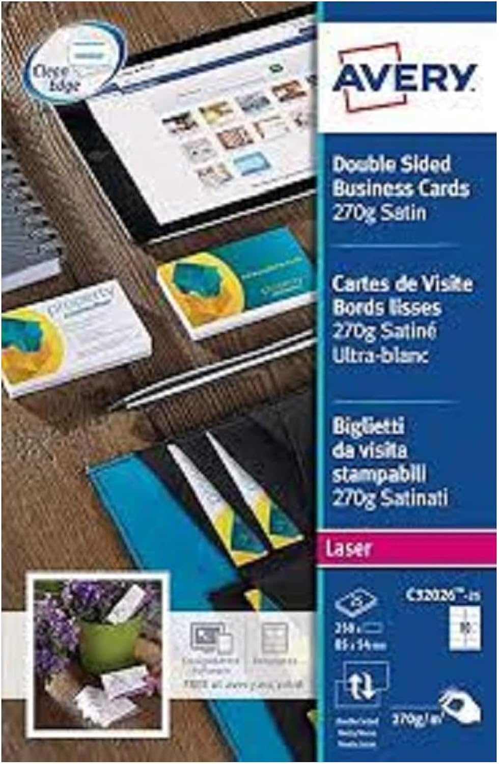Avery C 32026-25-cartes Business Cards Double Sided Satin 32026-25 250Cards (C)