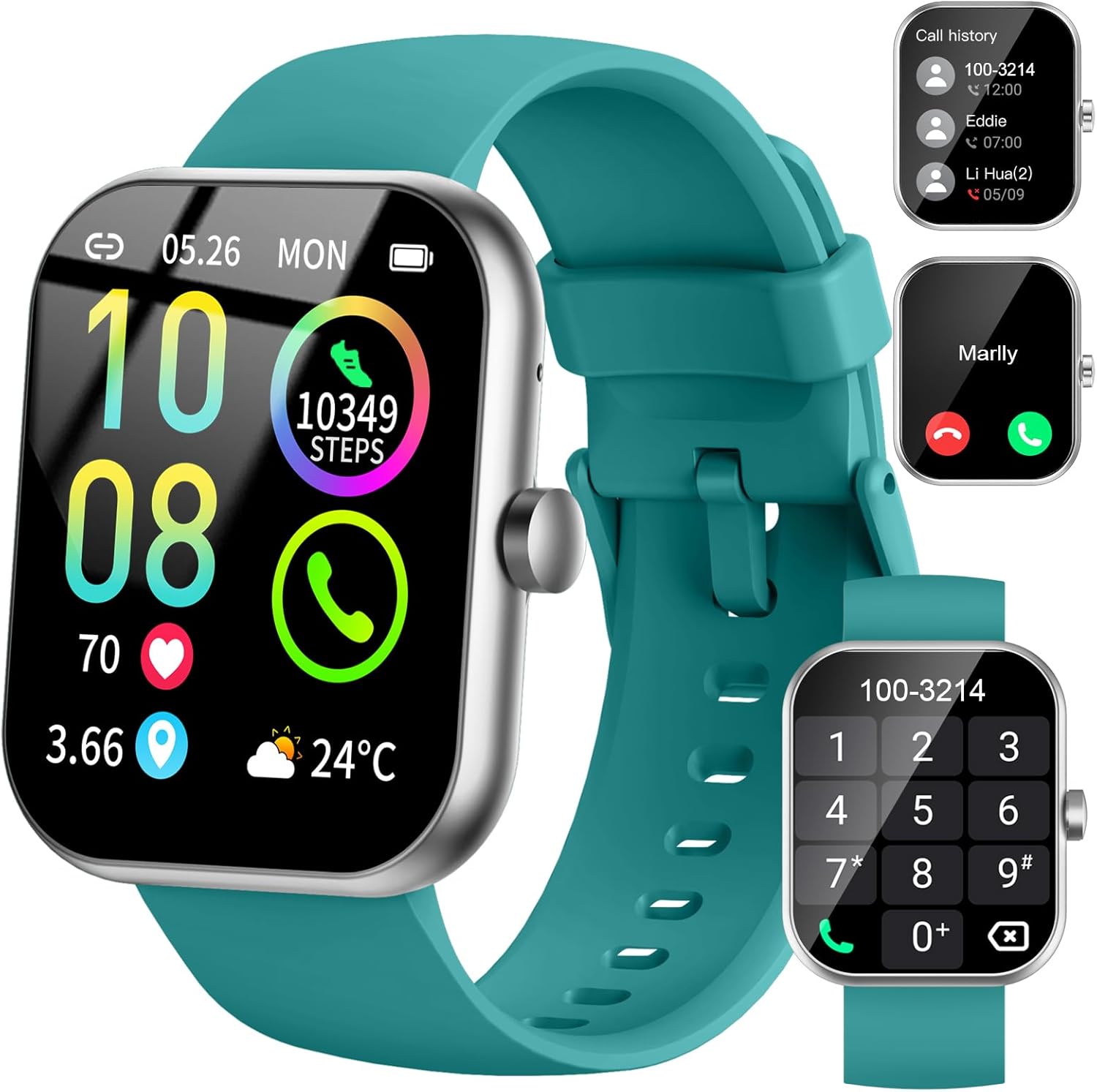 Smart Watch (Answer/Make Calls), 1.96"HD Smartwatch for Men Women 113+ Sport, 2025 Fitness Activity Tracker with Heart Rate Monitor, Sleep Trackers, Pedometer, IP68 Waterproof for Android iOS Green