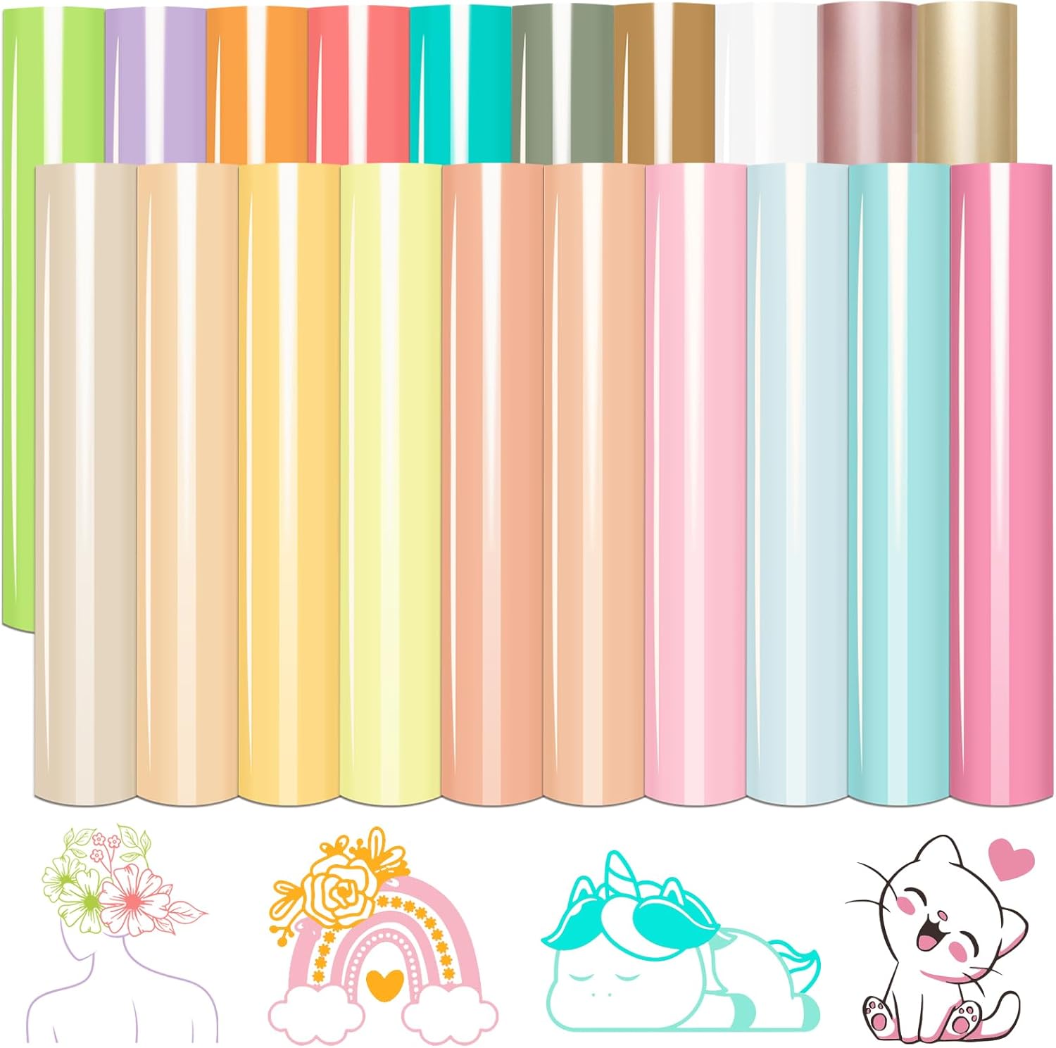 WRAPXPERT Pastel HTV 20 Packs Heat Transfer Vinyl Bundle,Boho Color Iron on Vinyl for Clothing 12 X 10in Neutral Tone HTV Pastel Pink/Lilac/Cream Vinyl Sheets