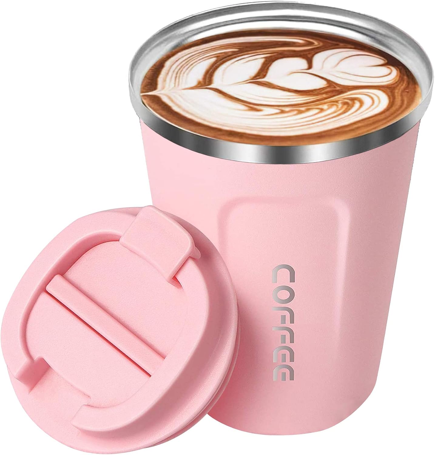 Insulated Coffee Cup, Senelux Double Walled Insulated Stainless Vacuum Coffee Travel Mug with Leakproof Flip Lid Keep Coffee Tea Hot and Soft Drink Cold 13oz 380ml Pink