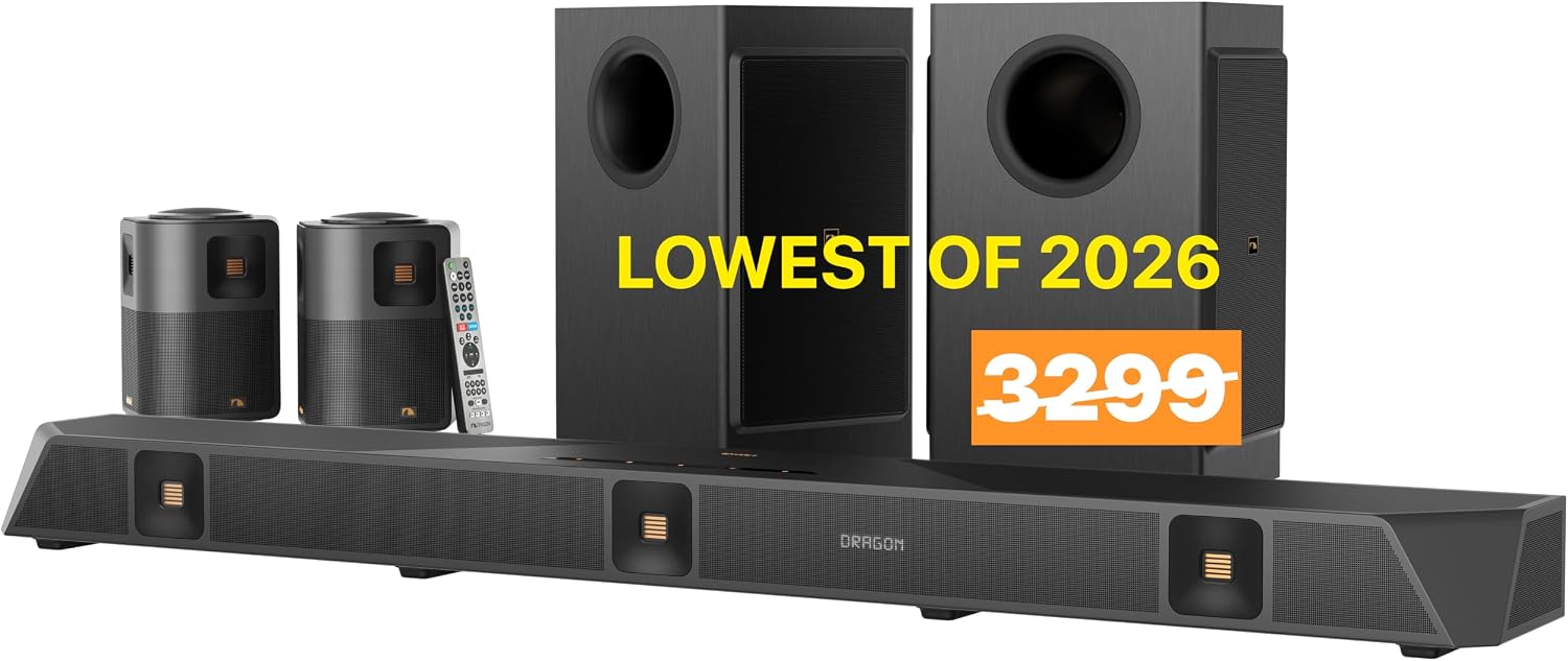 Nakamichi Dragon 11.4.6-Ch Surround System w Dolby Atmos/DTS:X Pro (Pro Cinema Engine), HiFi AMTs, Dual-Opposing 8" Subs, Bipolar Surr, 6 Discrete Height Ch, 3000 Watts Max Output. AVR-Grade Soundbar