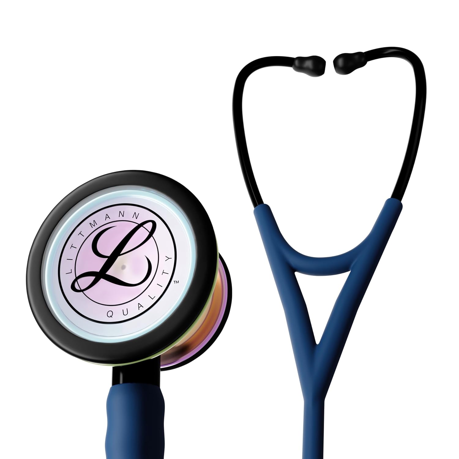 3M Littmann Cardiology IV Stethoscope, 6242C, 27" Navy Blue Satin Finish Tube for Added Comfort, Flexibility and Cleanability, Stainless Steel High Polish Rainbow Chestpiece