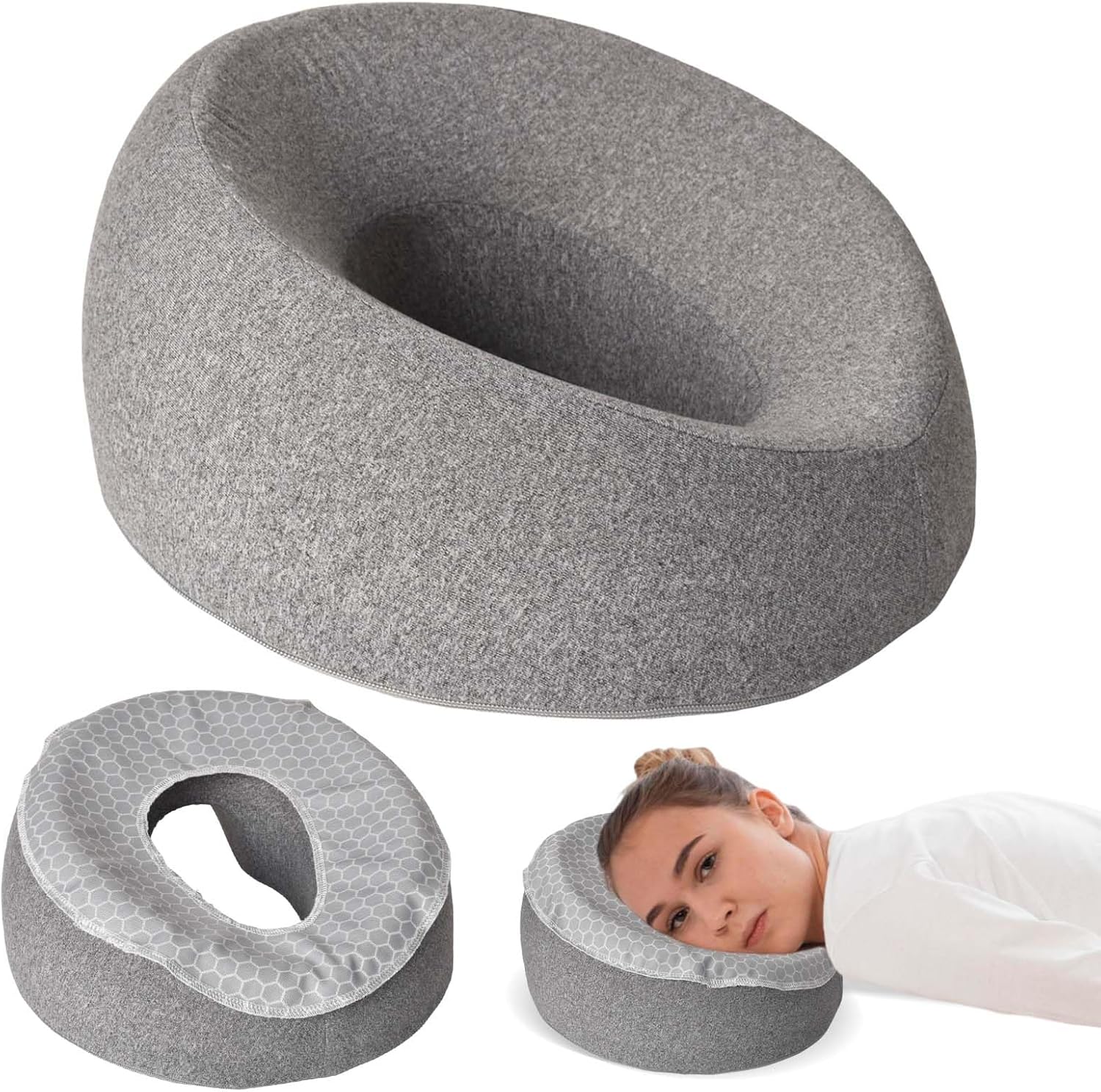 U-Shaped Massage Face Cushion Massage Pillow Head Hole Massage Breathable Me-mory Foam Cushion Grey Headrest for Home with Ice Silk Cushion Cover for Spa Salon Massage Bed Desks