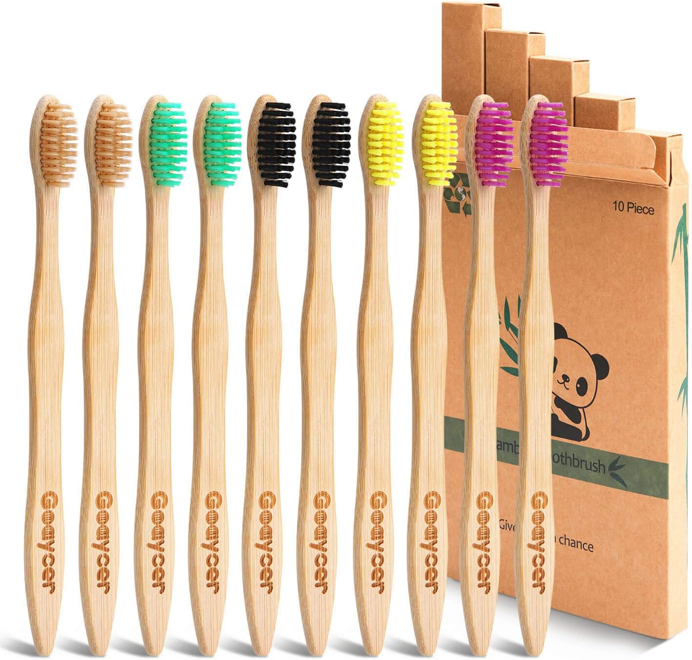 Goaycer Bamboo Toothbrushes Medium Bristles - Family 10 Pack Eco Friendly Biodegradable Organic Premium Wooden Toothbrush