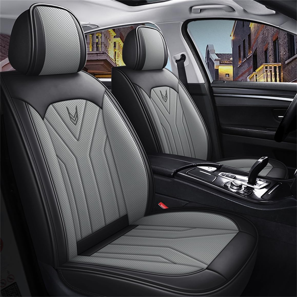 Luxury Car Seat Covers Full Set 5 Seats for Toyota Hilux Black Grey Leather Car Seat Cover Front and Rear Seat Protectors