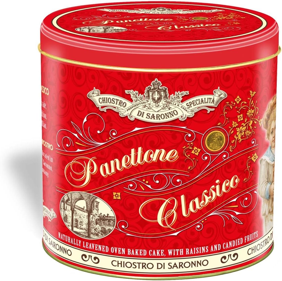 Lazzaroni Chiostro Di Saronno Panettone Classico in Tin 1KG - Luxury Christmas Cake For Family Christmas Gifts