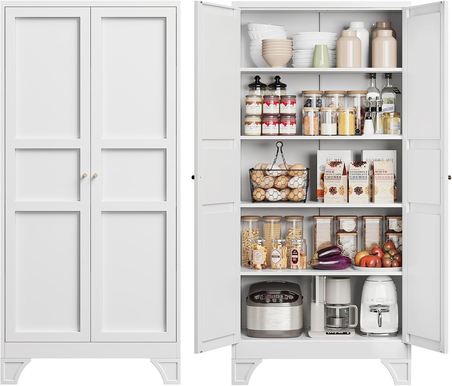 Yizosh Metal Storage Cabinet Kitchen Pantry Cabinet White