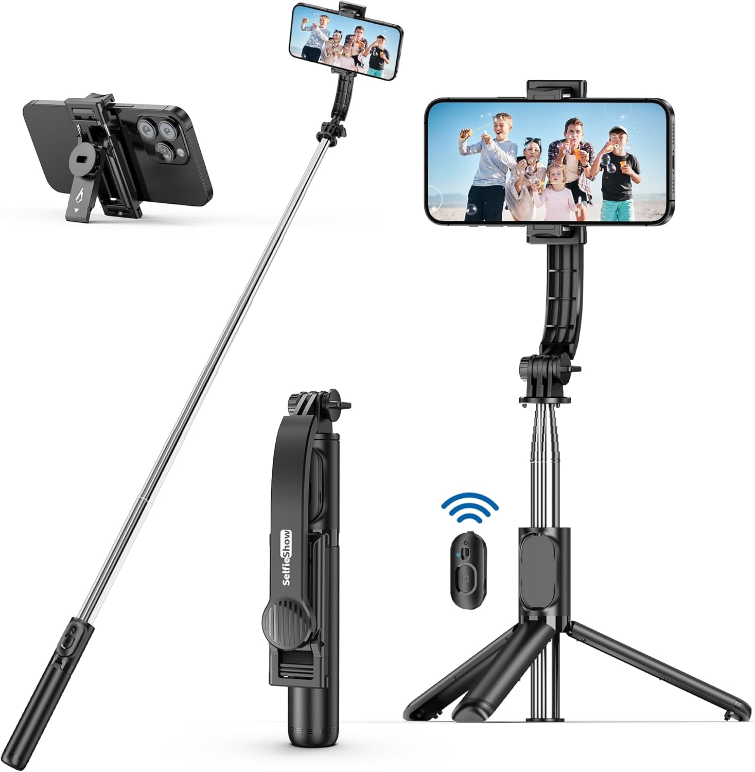 Selfie Stick, 4 in 1 Selfie Stick Phone Tripod Stand, 41 Inch 106cm Extendable and Portable Selfie Stick with Detachable Wireless Remote Compatible with iPhone 16 15 14 13 12 11/Galaxy/Huawei, etc.