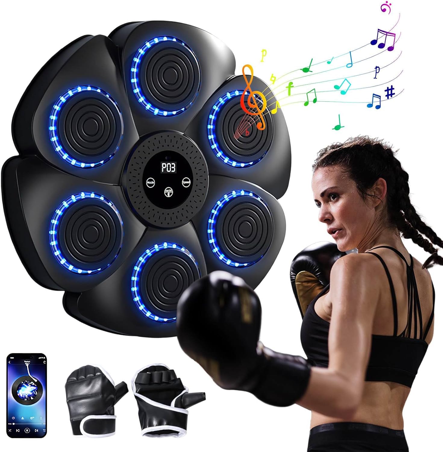 UOAESR Smart Music Boxing Machine, Wall-Mounted Bluetooth Boxing Machine with Music, 9-Speed Rhythm Mode Adjustment, Electronic Boxing Machine Wall Mounted Music Boxing Game for Kids Adults Home