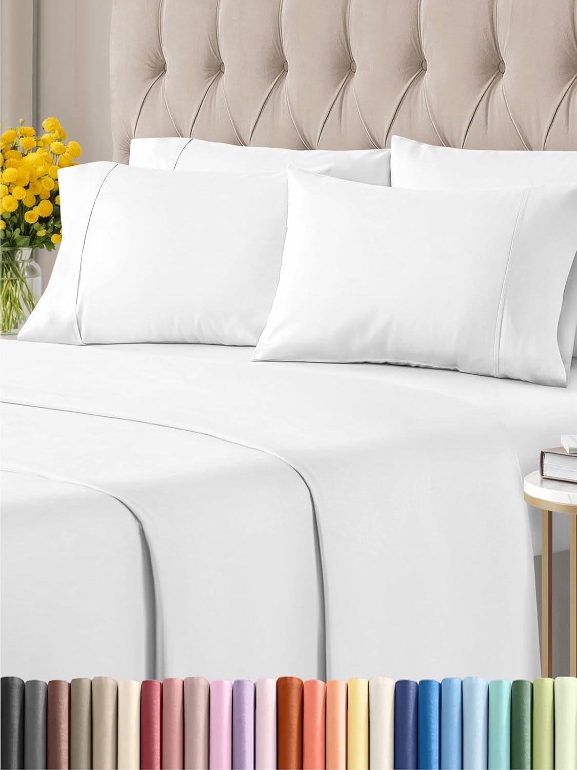 Queen 6 Piece Sheet Set - Breathable & Cooling Bed Sheets - Hotel Luxury Bed Sheets for Women, Men, Kids & Teens - Comfy Bedding w/ Deep Pockets & Easy Fit - Soft & Wrinkle Free - Queen White Sheets