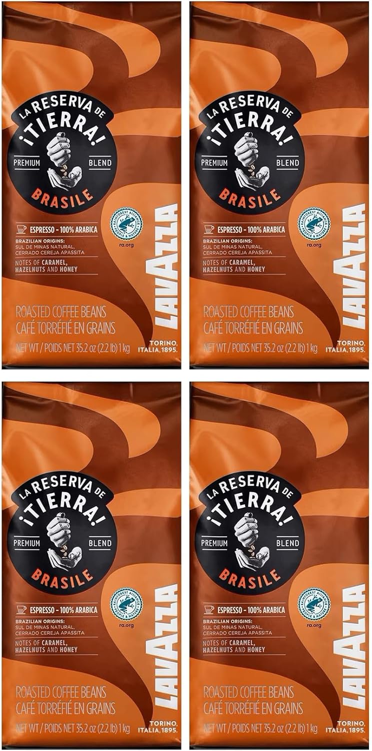 Lavazza Tierra Brasile 100% Arabica Coffee Beans 1 kg (Pack of 4, Total 4kg)