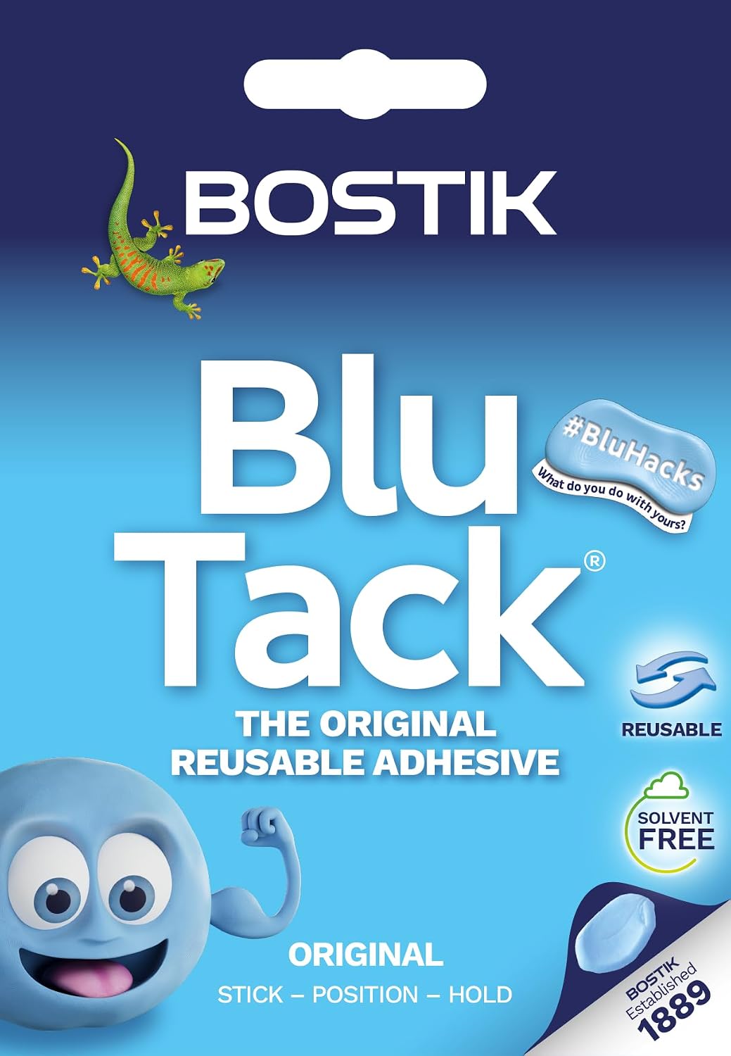 Bostik Blu Tack Blue - Handy Size - Multipurpose Reusable Adhesive - Clean