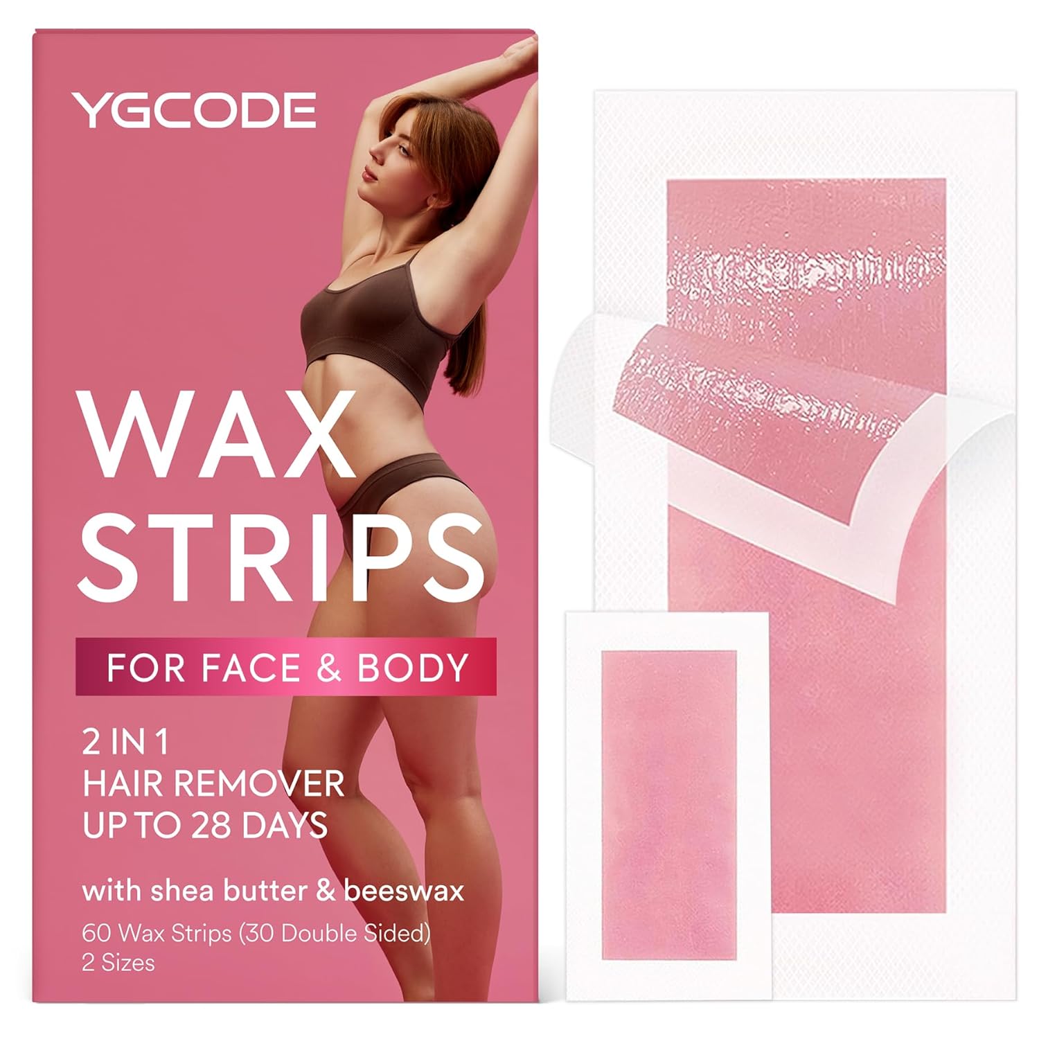Wax Strips for Hair Removal, Waxing for Women 60 Counts - 40 Body & 20 Facial Wax Strips for Face, Arms, Legs, Underarms