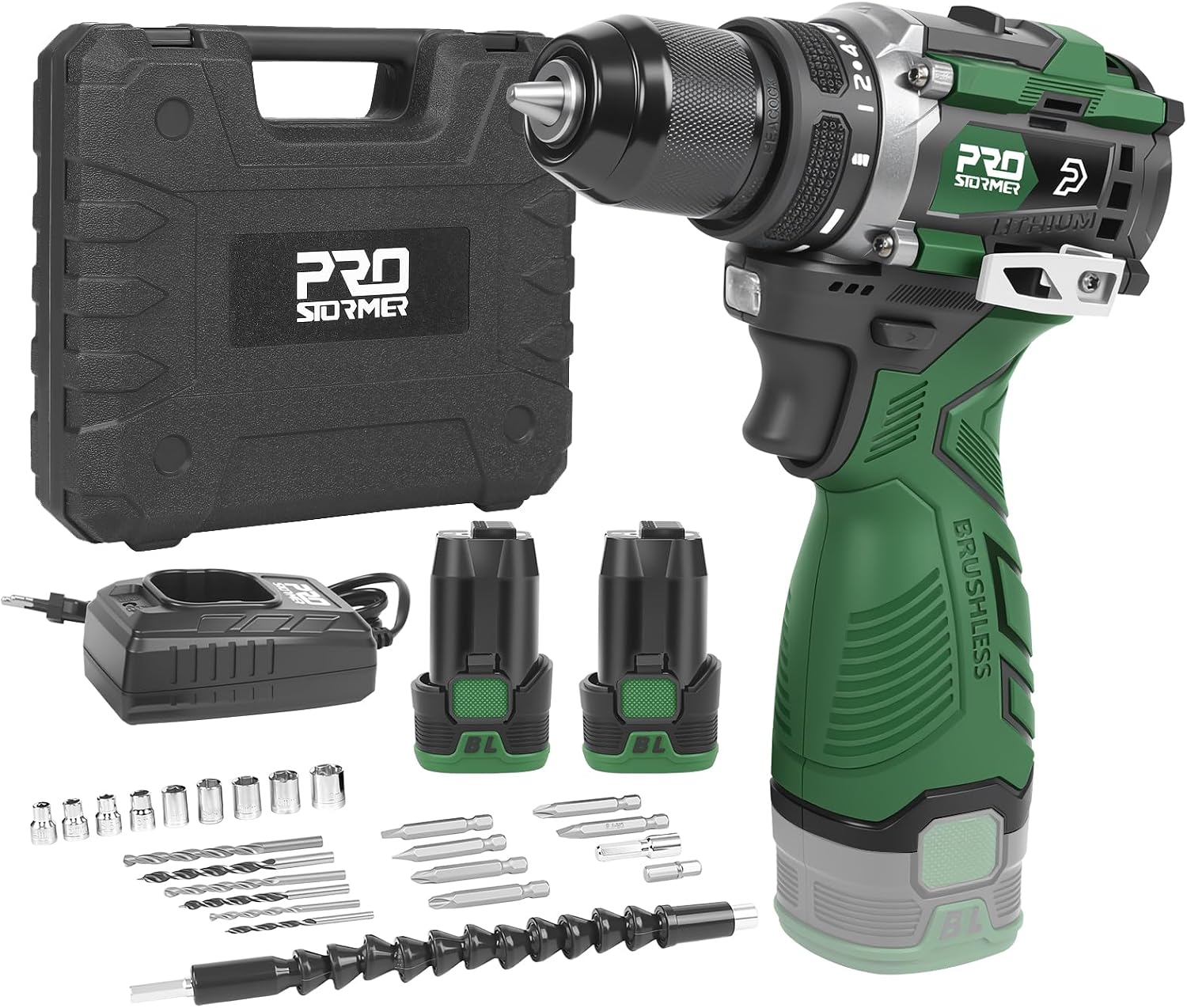 Prostormer 17V Brushless Power Drill Set, 60N.m Cordless Drill Driver