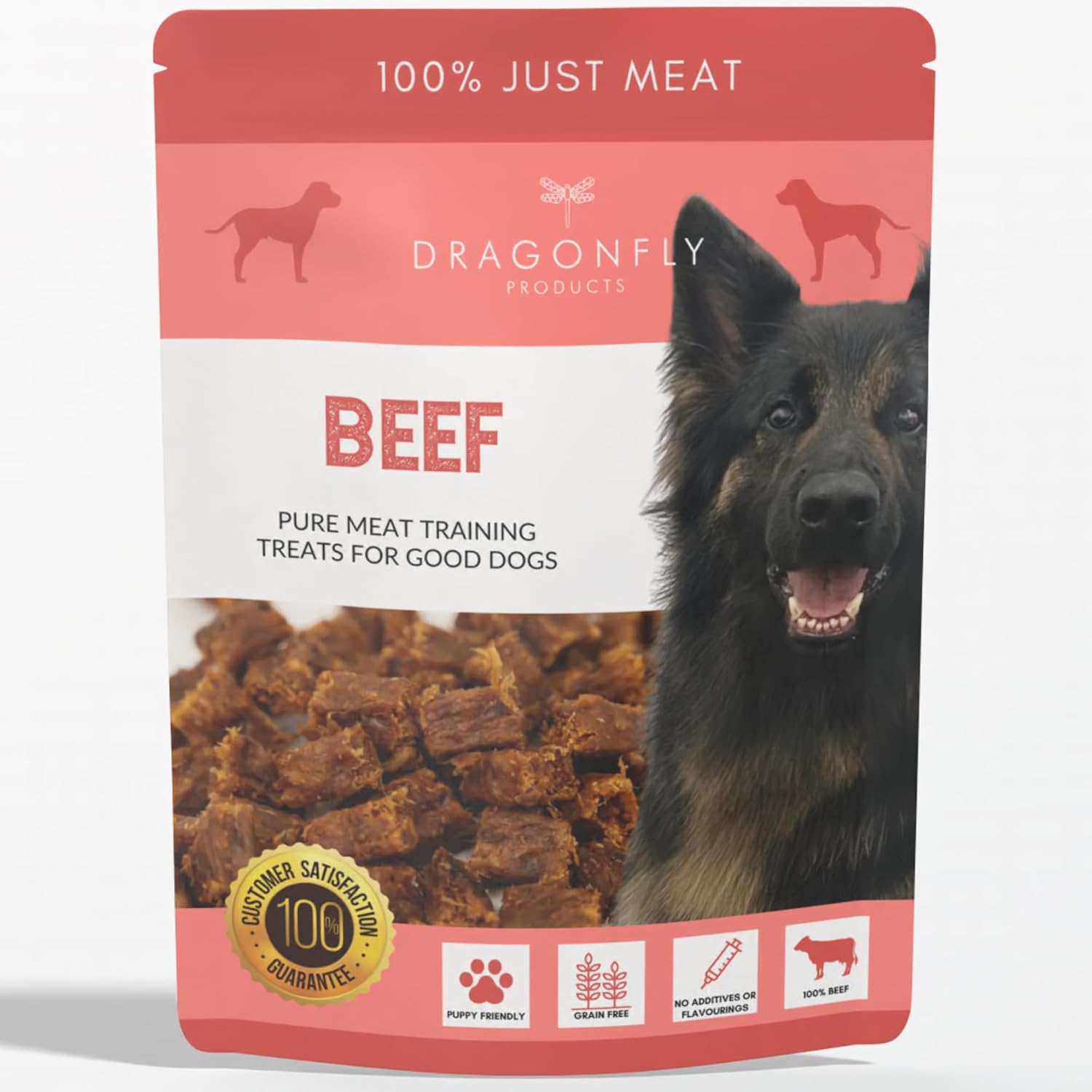 Dragonfly Products Grain Free Puppy & Adult Dog Training Treats - 100% Pure Meat - Healthy Low Fat Dog Treats - 250g (Beef)