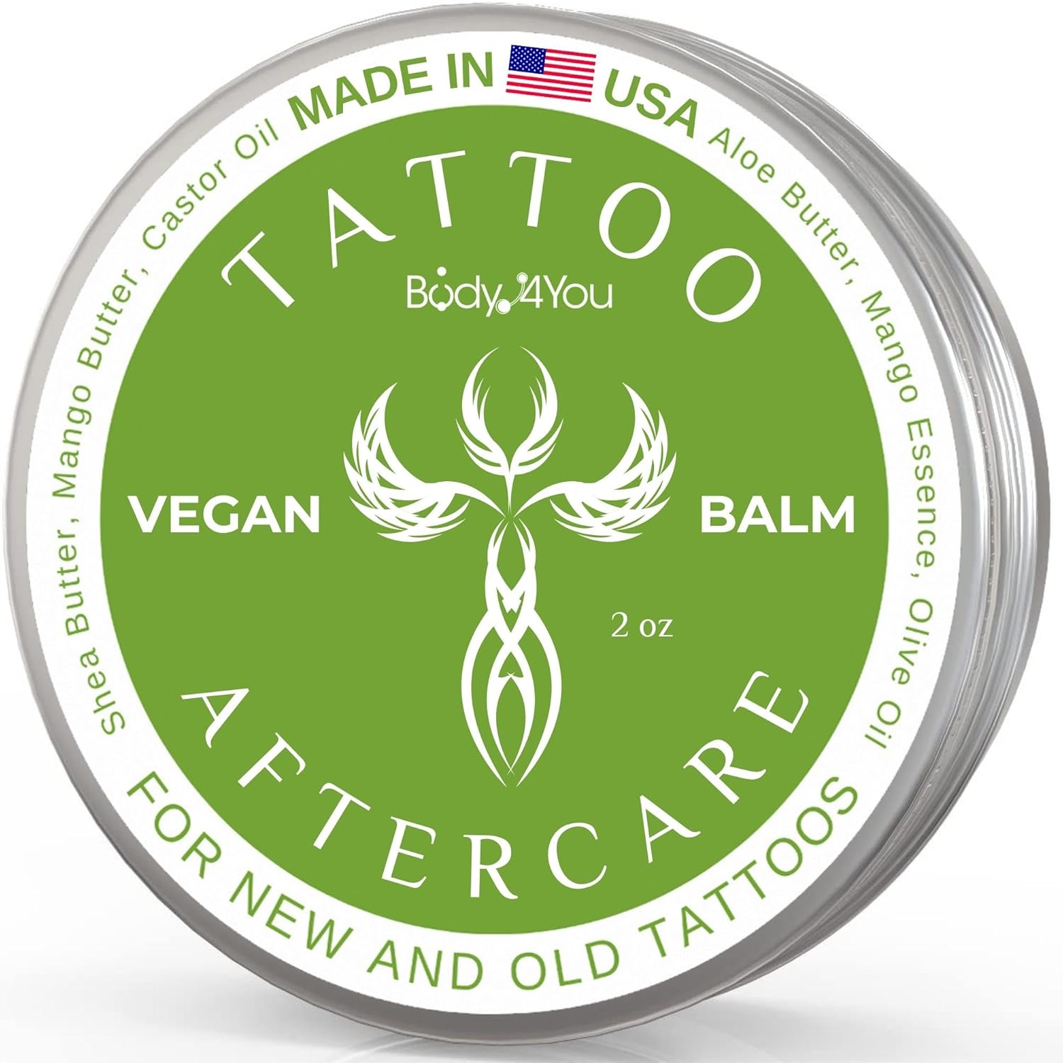 BodyJ4You Tattoo Aftercare Balm - New Tattoo Healing Cream Moisturizer - Non Greasy Vegan Butter Enhancing Color Brightener - Safe Lotion Old Tattooed Skin Sun Protection Natural Skin Care - 2 Oz