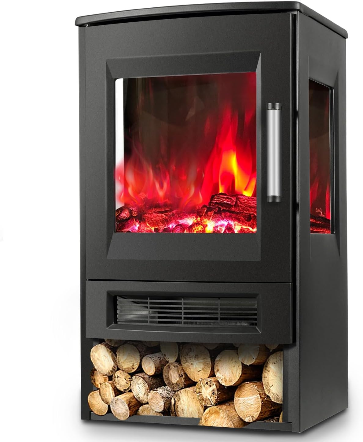 electric fireplace with fan heater remote control, 900/1800W, with thermostat heating function, timer, electric heating LED fireplace fire effect, WiFi app fireplace stove wall flame effect