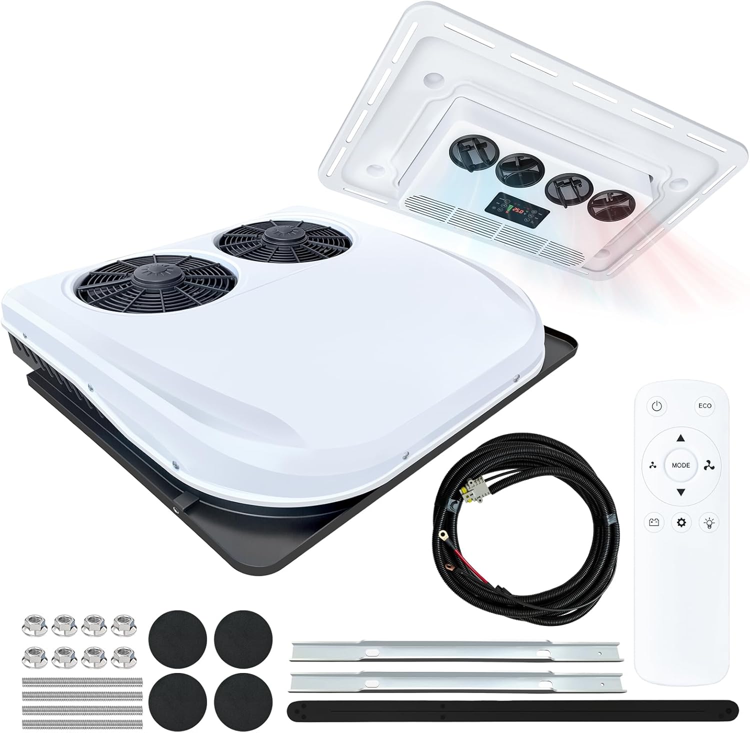 24V RV Rooftop Air Conditioner, Non-Ducted Fast Cooling RV Air Conditioner, 9868BTU Dual Fan RV Air Conditioning Unit for RVs, Trucks, Camper, Construction Vehicles(24V, Cold & Warm)