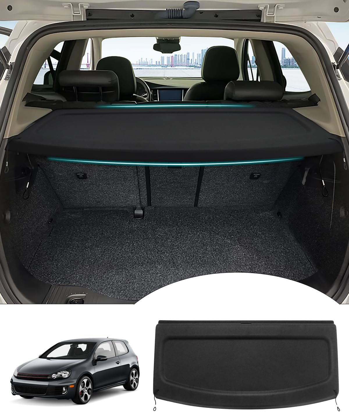 Powerty Cargo Cover for Volkswagen Golf GTI Mk6 2010 2011 2012 2013 2014 Trunk Cover Retractable Trunk Shielding Shade Accessories for VW Golf 6 Cargo Luggage Cover No Gap