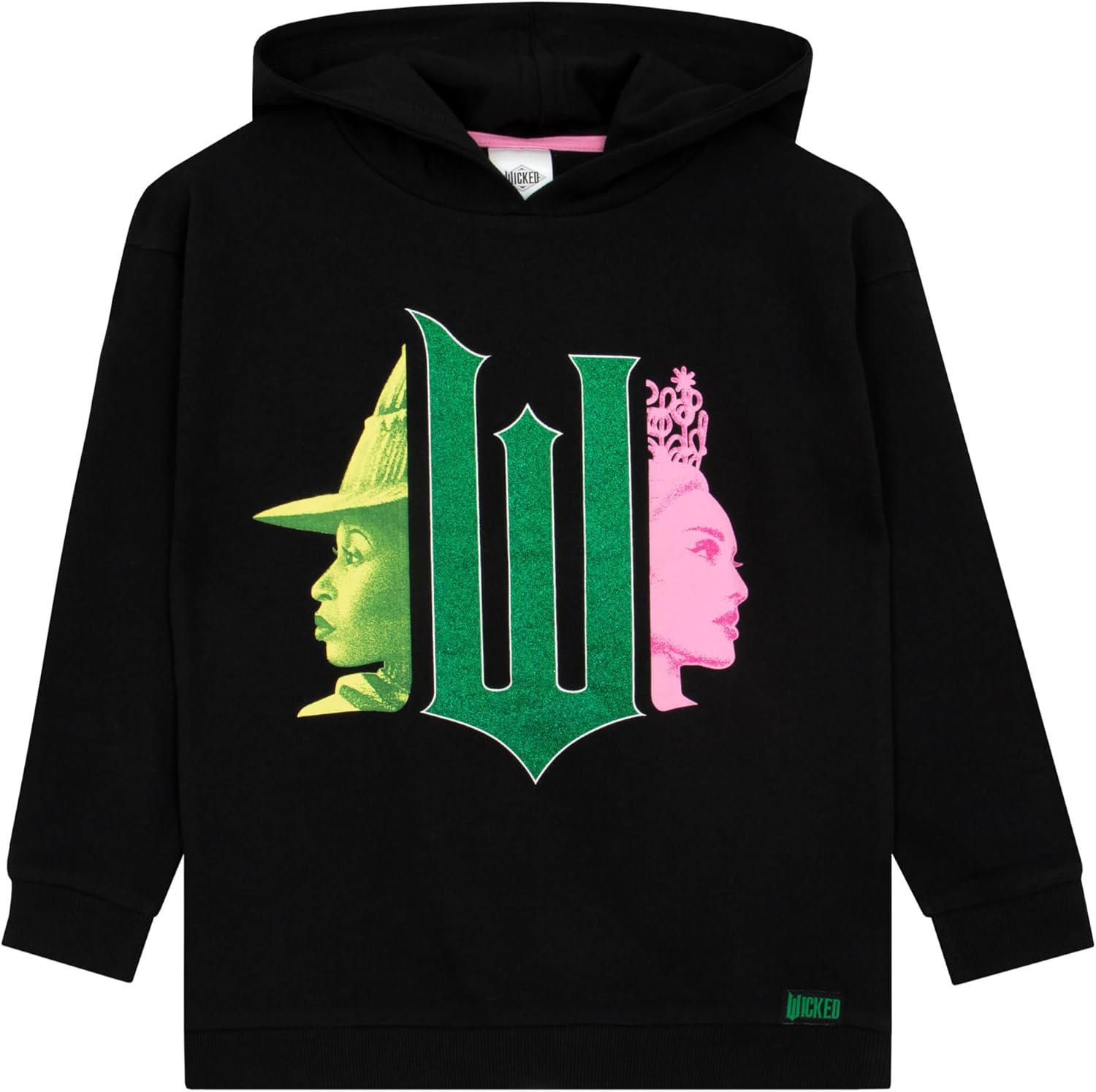 WICKED Girls Hoodie | Elphaba And Glinda Girls’ Jumpers | Glitter Hoodie | Elphaba Girls Clothes | Ages 6 To 13 Years