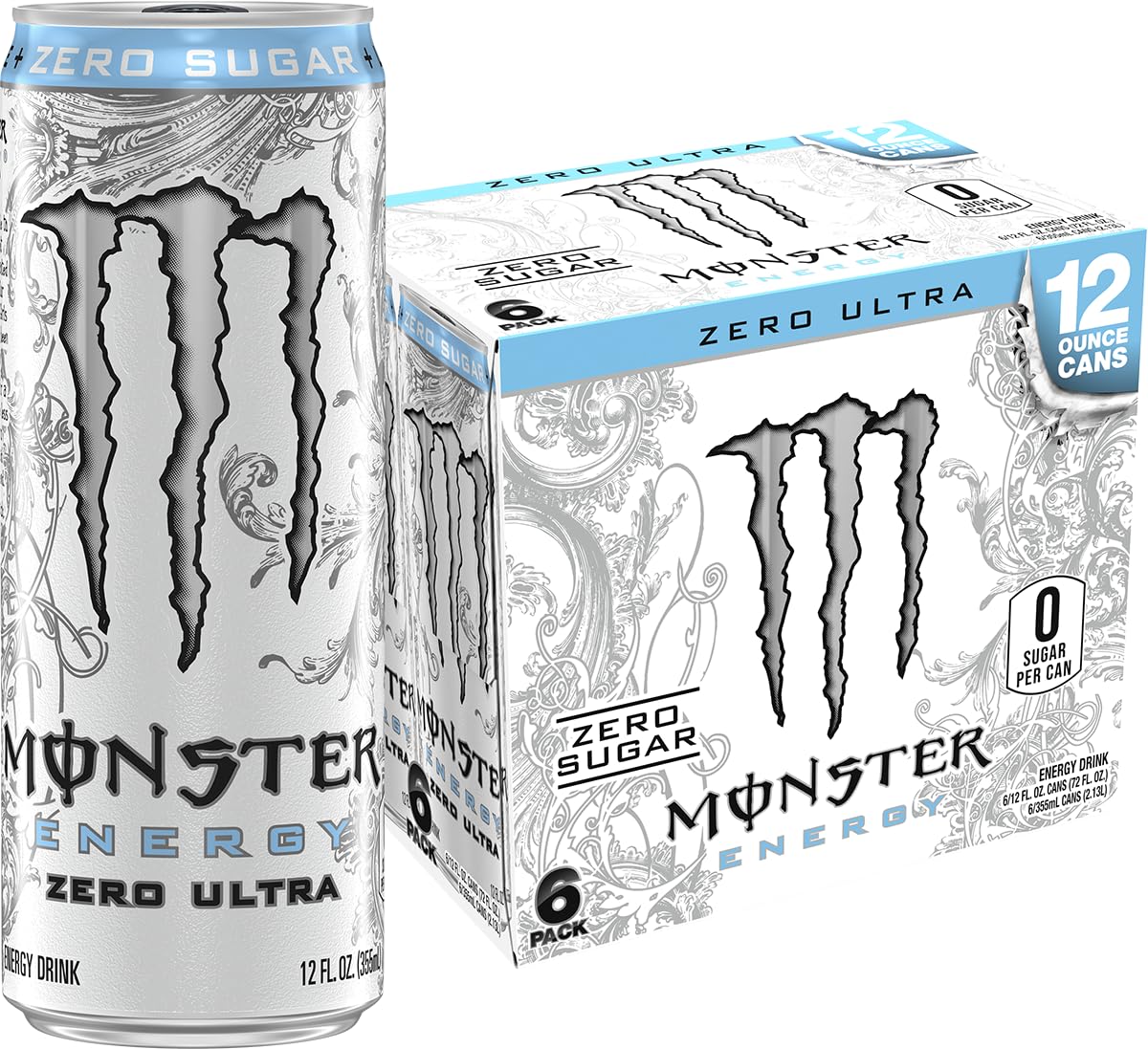 Monster Energy Ultra, Zero Ultra Sugar Free Energy Drink 6 Pack, 72 Fl Oz