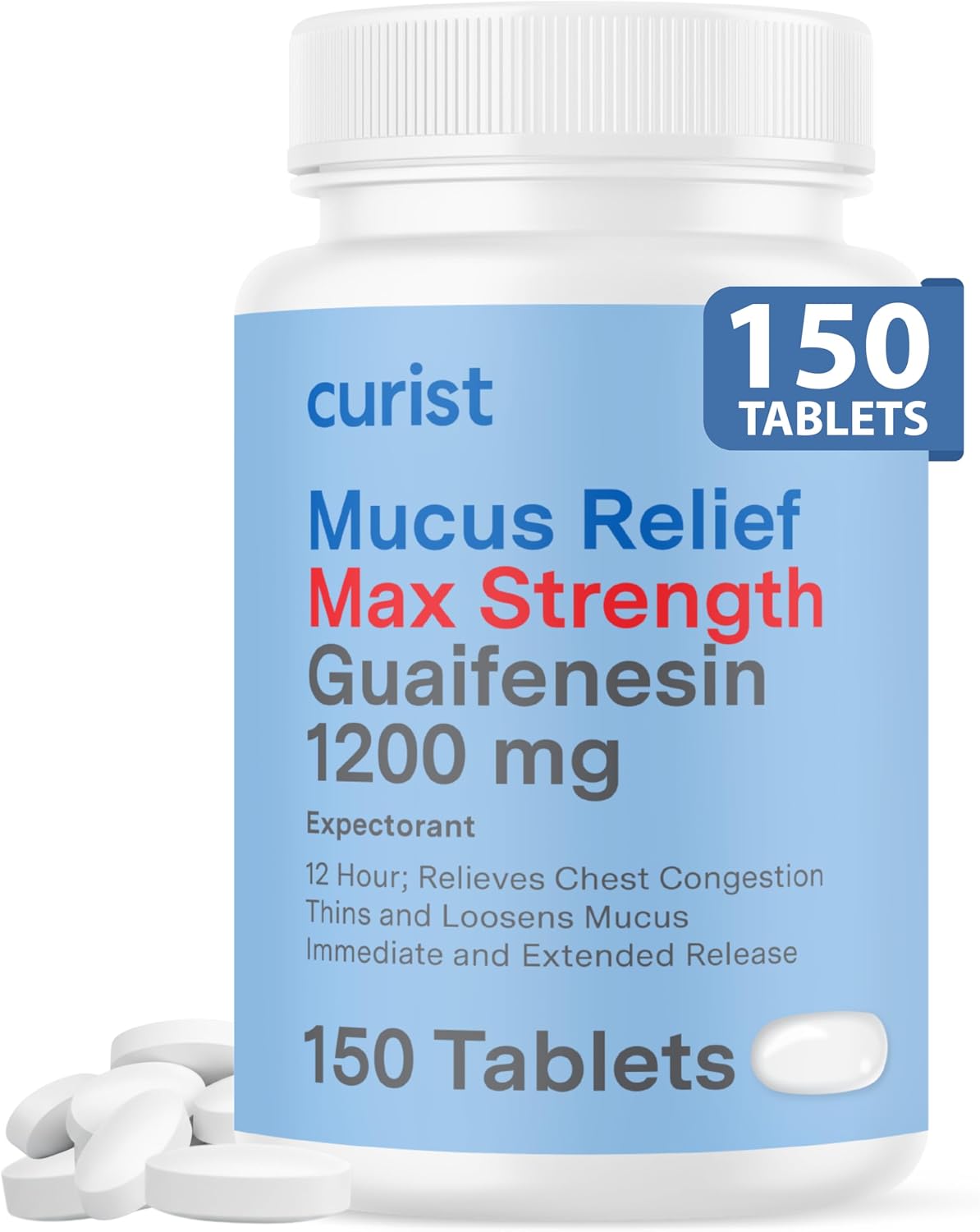 Curist Guaifenesin 1200mg Extended Release (150 Count) Max Strength Tablets