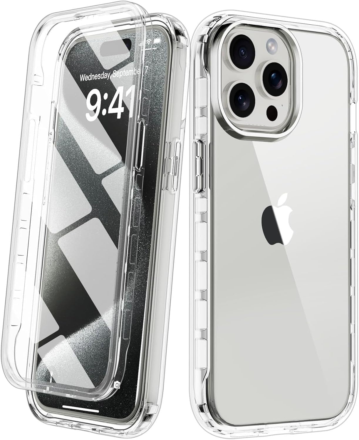 NWNK13 For iPhone 16 Pro - 6.3'' inch Case Crystal Clear Slim Fit Front & Back 360° Case Built-in Screen Protector Transparent Full Body Silicone Gel Mobile Phone Cover