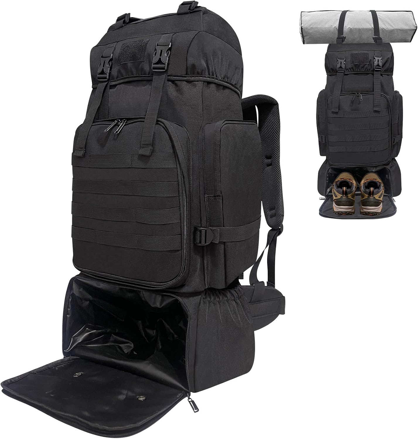 Hiking Backpack, 80L Molle Military Tactical Rucksack, Camping Backpack with Shoe Compartment, Lightweight Rucksack for Men, Water Resistant Hiking Daypack Survival Bag Hiking Bag (Black)
