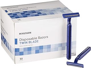 McKesson Disposable Razors, Shaving Razor, Twin Blade, Stainless Steel Blade, Blue, 50 Count, 1 Pack