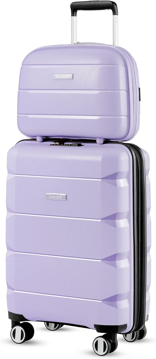 Luggex 2 Piece Luggage Set, Lightweight Expandable Cabin Suitcase with Spinner Wheels, PP Material (Violet, 14/20)