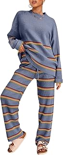 LILLUSORY 2 Piece Outfits for Women 2024 Fall Fashion Oversized Striped Sweaters Sets Cozy Lounge Sets Knit Clothes