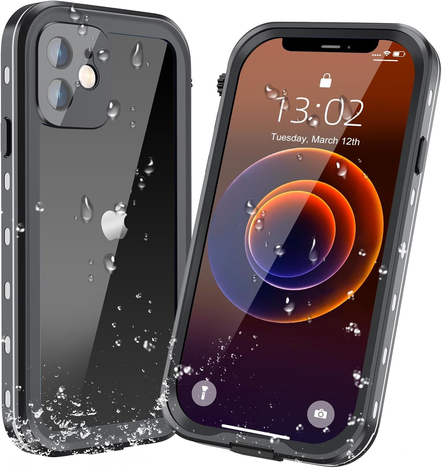 Waterproof Case for iPhone 12 Mini, IP68 Full Coverage Protective Waterproof/Shockproof/Dustproof Phone Case with Built-in Screen Protector for Apple iPhone 12mini 5.4 Inch(Black)