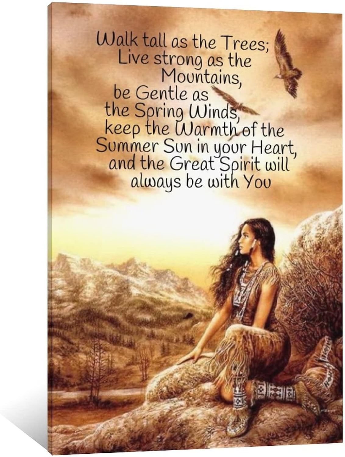 XLPOP Native American Indian Women Spiritual Quotes Wall Art Canvas Decorative Bedroom Paintings Home Decor Picture Artworks Posters Framed,16x24inch(40x60cm)