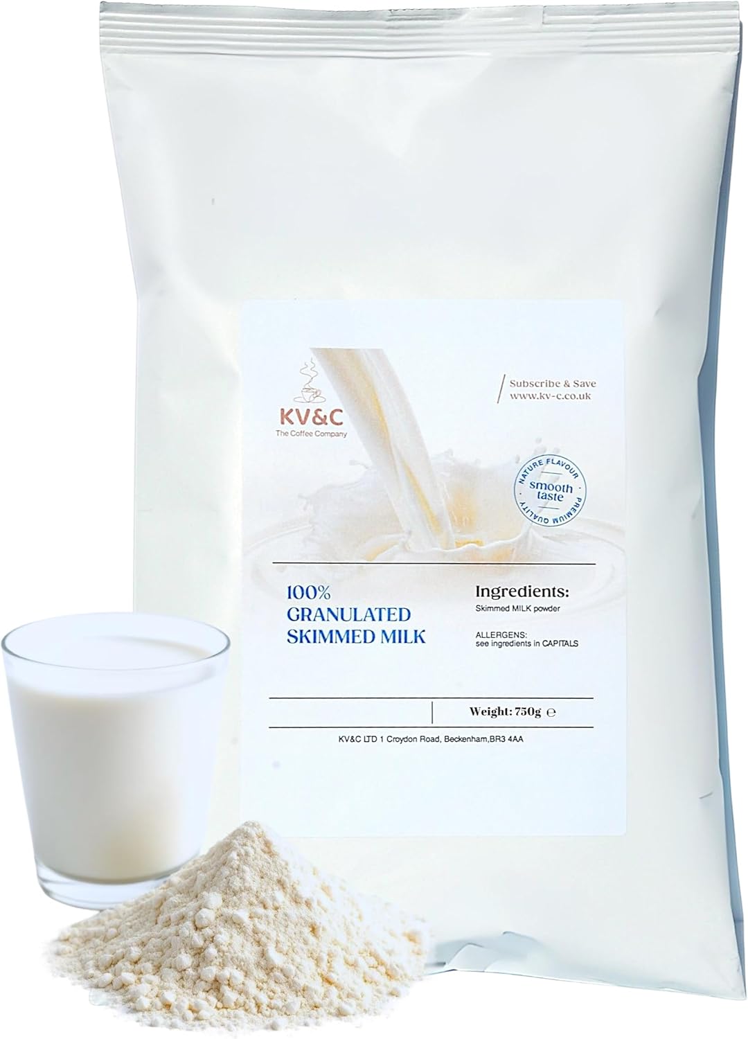 KV&C - Fine Granulated Powder Skimmed Milk 750g The Convenient Powdered Alternative to Fresh Milk for Cooking | Baking | Drinking | Vending (1 Bag (750g))