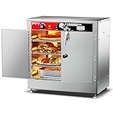 PYY Hot Box Food Warmer, Commercial Catering Warming Cabinet for Pizza Pretzel, Electric Countertop Heating Machine for Restaurant, Buffet and Party, 4-Tier Dual Door with Water Tray and Thermometer