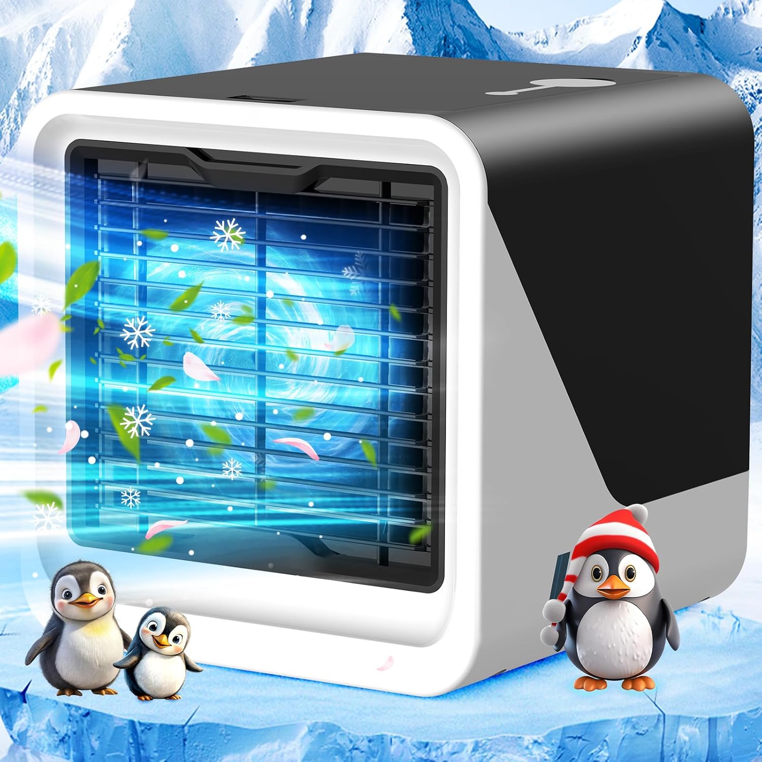 Portable Air Conditioner for Room, Desktop & Office, 3-in-1 Personal Air Conditioning Unit Portable, 500ml Water Tank, 3 Speeds, 7-Color LED, USB Powered Evaporative Air Cooler for Bedroom & Camping