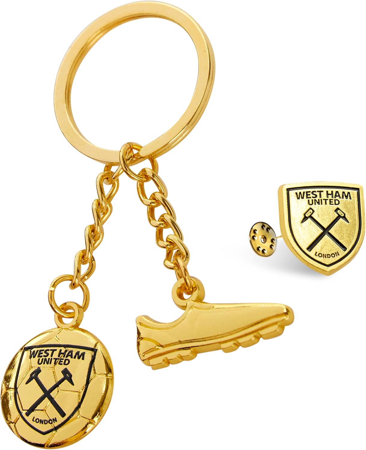 West Ham United F.C. Keyring and Pin Badge Gift Set, Supporters Gear - West Ham Gifts