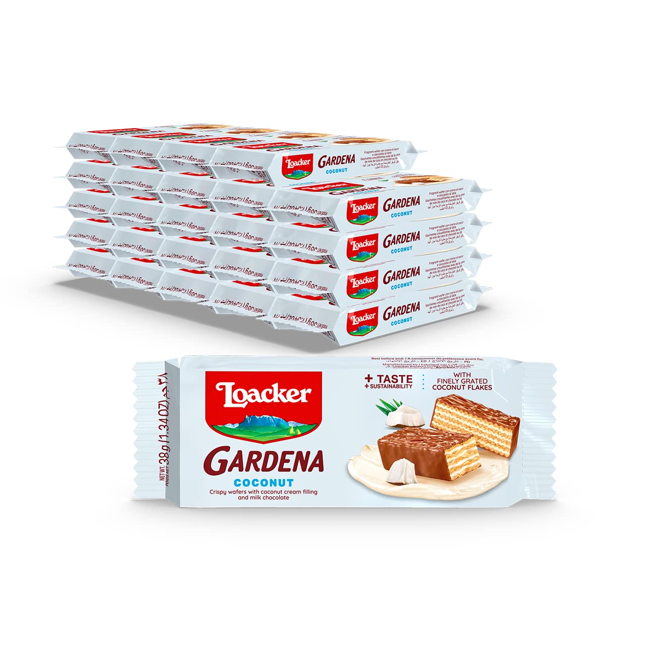 Loacker Gardena Coconut Cream, Chocolate Coated, 25-Pack Individuals