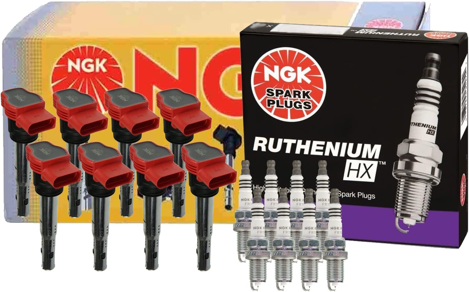 NGK 8 COP Ignition Coils 8 Ruthenium HX Spark Plugs Kit For Audi R8 Naturally