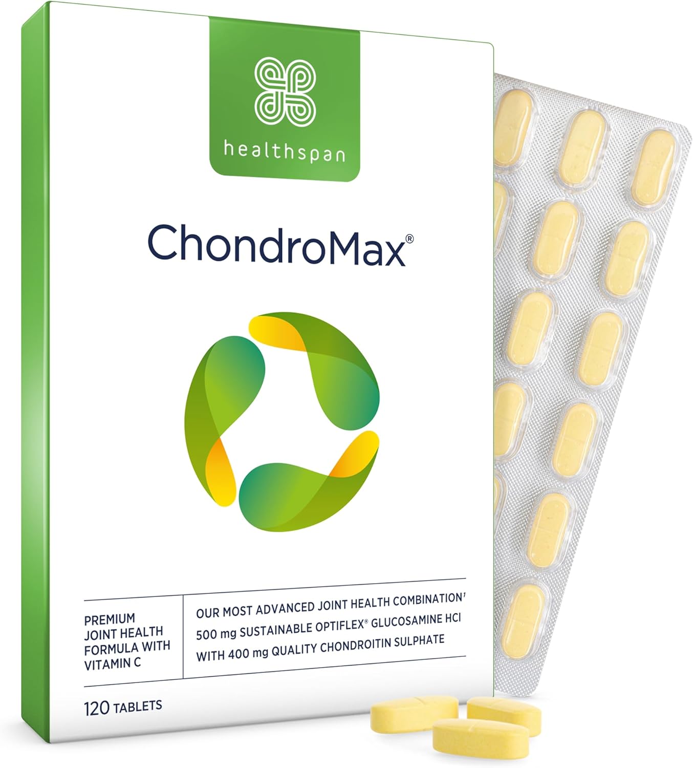 Healthspan High Strength Glucosamine & Chondroitin Joint Support | 500mg Optiflex Glucosamine HCI & 400mg Chondroitin Sulphate | Vitamin C for Joint Cartilage | Shellfish Free (120 Tablets)