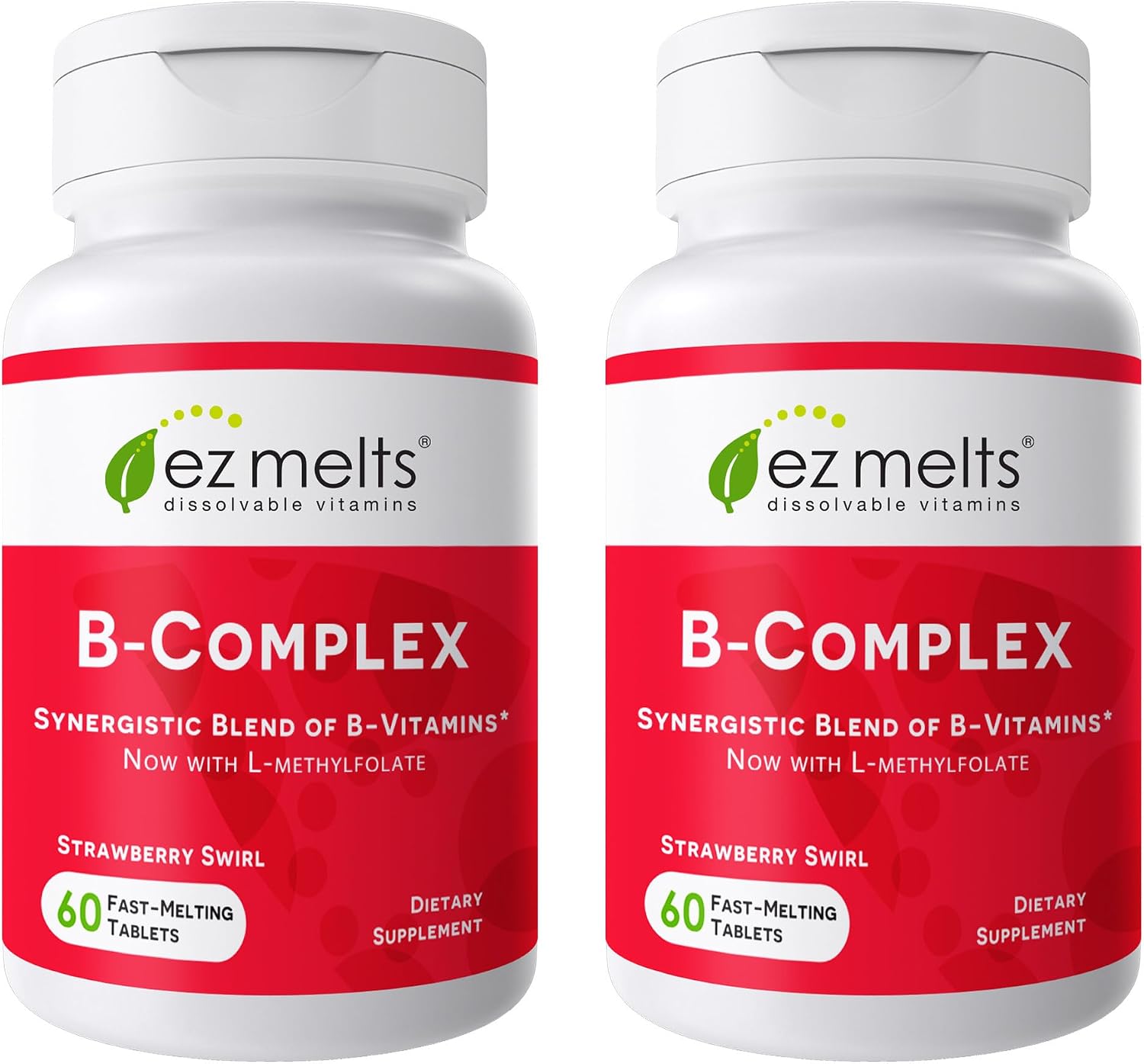 EZ Melts Dissolvable B-Complex - Vitamin B Complex - Provides Energy Metabolism & Heart Health Support - with Methylated B12 & Folate - Non-GMO & Vegan - Strawberry Swirl - 120 Tablets (120 Servings)